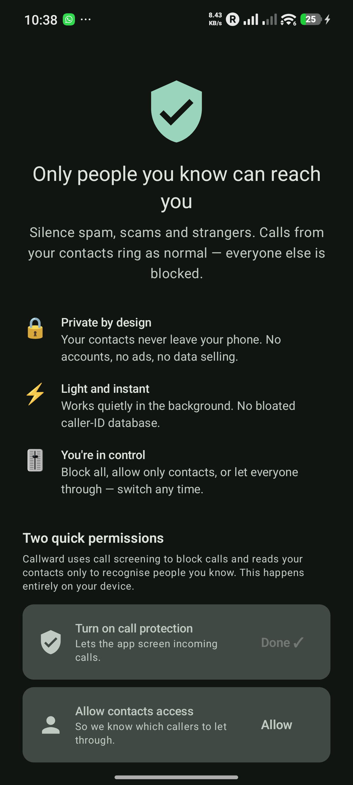 Onboarding — private by design