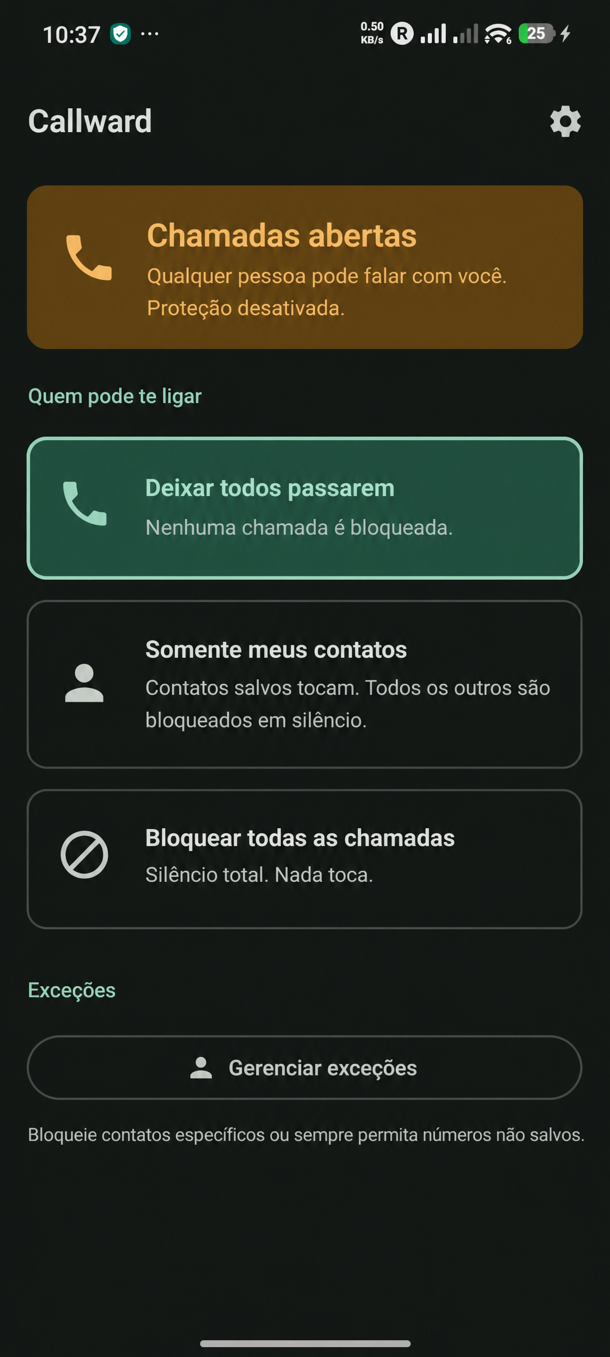 Estado de chamadas abertas
